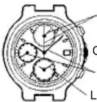 ORIENT Sports TD0T002B - ◆ REGOLAZIONE DELL'ORA E AGGIUSTAMENTO POSIZIONI LANCETTE CRONOMETRO (lancette per l'indicazione dell'ora, quadrante secondario dell'allarme e lancette del cronometro) - 1