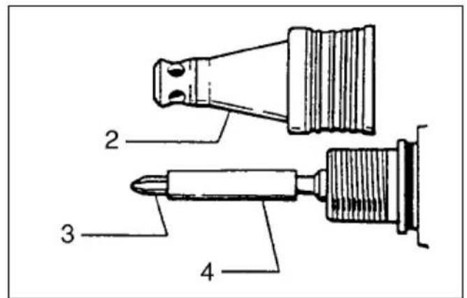 Technical diagram of a mechanical component with numbered parts labeled 2, 3, and 4