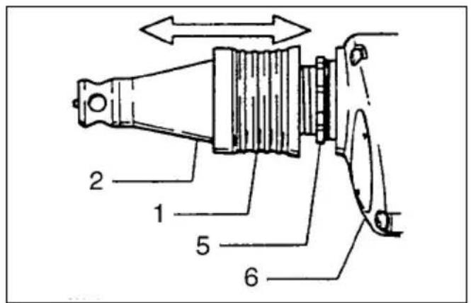 Technical diagram of a mechanical device with numbered parts and directional arrows indicating flow or movement.