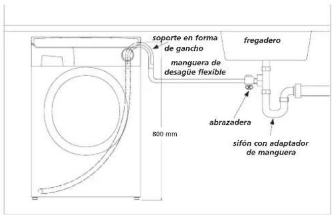 soporte en forma de gancho manguera de desagüe flexible 800 mm fregadero abrazadera sifón con adaptador de manguera