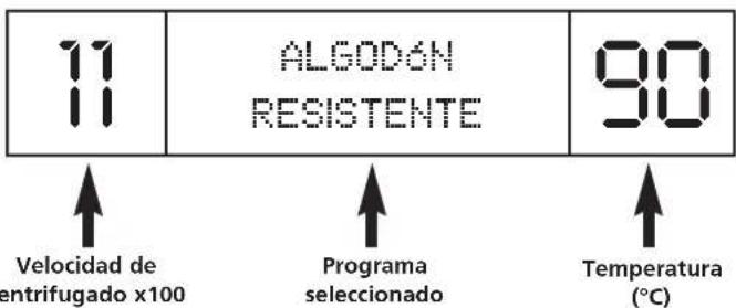 11 11 ALGODÓN RESISTENTE 90 ↑ Velocidad de entrifugado x100 ↑ Programa seleccionado ↑ Temperatura (°C)