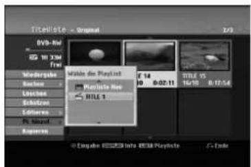 LG RH256B - Hinzufügen weiterer Titel/Kapitel zur Playliste -RWVR - 2