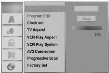 Program Edit Clock set TV Aspect VCR Play Aspect VCR Play System AV2 Connection Progressive Scan Factory Set