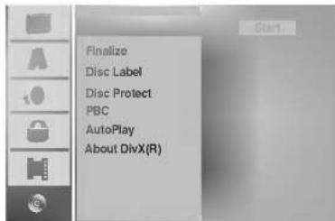 Finalize Disc Label Disc Protect PBC AutoPlay About DivX(R)