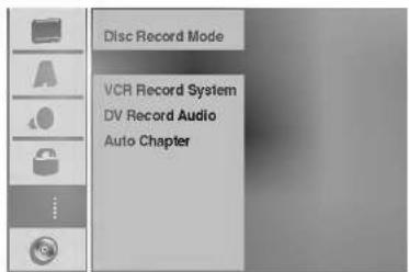 Disc Record Mode VCR Record System DV Record Audio Auto Chapter