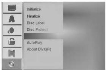 Initialize Finalize Disc Label Disc Protect AutoPlay About DivX(R)