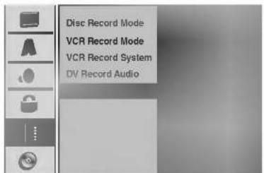 Disc Record Mode VCR Record Mode VCR Record System DV Record Audio