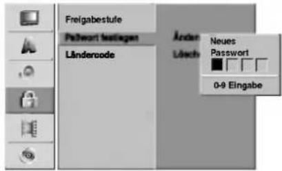 Freigabestufe Polwort festiegen Ländercode Änder Löch Neues Passwort 0-9 Eingabe