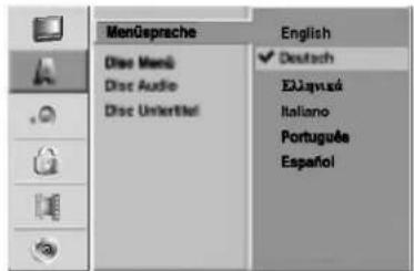 Menüsprache Disc Menu Disc Audio Disc Untertitel English Deutsch Ellaçivá Italiano Portuguese Español