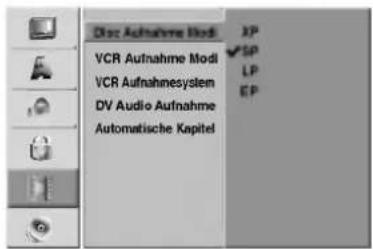 Disc Aufnahme Modi VCR Aufnahme Modi VCR Aufnahmesystem DV Audio Aufnahme Automatische Kapitel