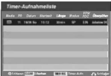 Timer-Aufnahmellste Media PR Datum Starbeit Linge Modus VPS/ PDC Überlöfen 10 16/28 Tue 10:12 Monos SP EIN Aufnahme TX Editor-in-Print-Liehen Timer-Auth Scholper