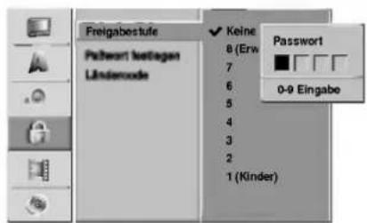Freigabestufe Passwort keitagen Linderode Keine 8 (Erw 7 6 5 4 3 2 1 (Kinder) Password 0-9 Eingabe