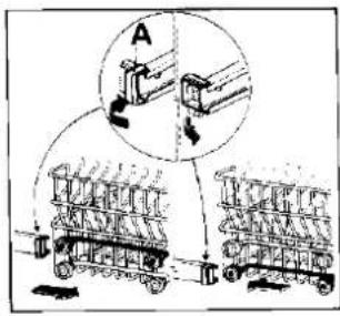 Diagram showing mechanical assembly with labeled components and motion indicators