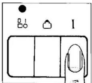 Diagram showing a device control panel with labeled buttons and a finger pointing to the screen area.
