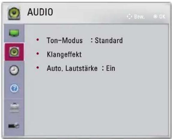 AUDIO • Ton-Modus : Standard • Klangeffekt • Auto. Lautstärke : Ein