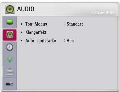 AUDIO • Ton-Modus : Standard • Klangeffekt • Auto. Lautstärke : Aus