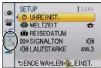 SETUP UHREINST. WELTZEIT REISEDATUM SIGNALTON LAUTSTARKE ENDE WÄHLEN EINST.
