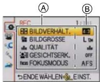 A B BILDVERHÄLT. BILDGRÖSSE QUALITÄT GESICHTSERK. FOKUSMODUS OFF AFS ENDE WÄHLEN EINST.