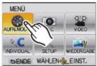MENU AUFN.MOC INDIVIDUAL SENDE WÄHLEN EINST. SETUP VIDEO WIEDERGABE