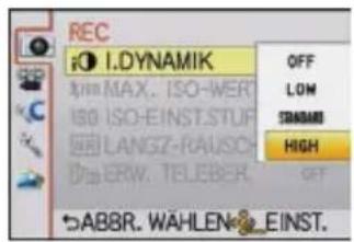 REC i: I.DYNAMIK OFF LOW STANDARD HIGH ABBR. WAHLEN EINST.