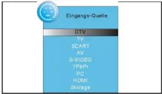 Eingangs-Quelle DTV TV SCART AV S-VIDEO YPsPr PC HDMI Storage
