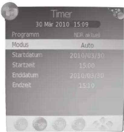 Timer 30 März 2010 15:09 Programm NDR aktuell Modus Auto Startdatum 2010/03/30 Startzeit 15:00 Enddatum 2010/03/30 Endzeit 15:10