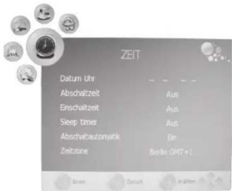 ZEIT Datum Uhr Abschaltzeit Einschaltzeit Sleep timer Abschaltautomatik Zeitzone Aus Aus Aus Ein Berlin (GMT+1) Boen Zurück Rahlem