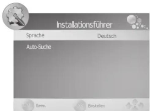Installationsführer Sprache Deutsch Auto-Suche 50% Been. PK Einstellen