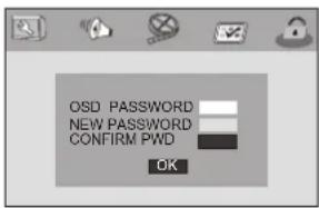 OSD PASSWORD NEW PASSWORD CONFIRM PWD OK