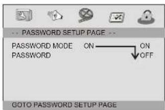 -- PASSWORD SETUP PAGE -- PASSWORD MODE ON PASSWORD OFF GOTO PASSWORD SETUP PAGE