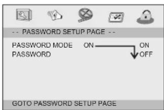 -- PASSWORD SETUP PAGE -- PASSWORD MODE ON PASSWORD OFF GOTO PASSWORD SETUP PAGE