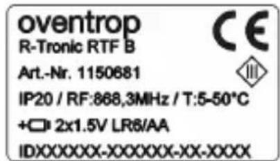 Oventrop R-Tronic RTF B - Typenschilder - 2
