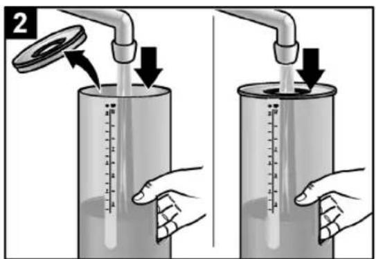 Diagram illustrating a liquid pressure measurement procedure with labeled components and directional arrows