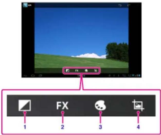 Screenshot of a desktop application interface showing a window with icons labeled 1 to 4, likely for image processing or navigation.