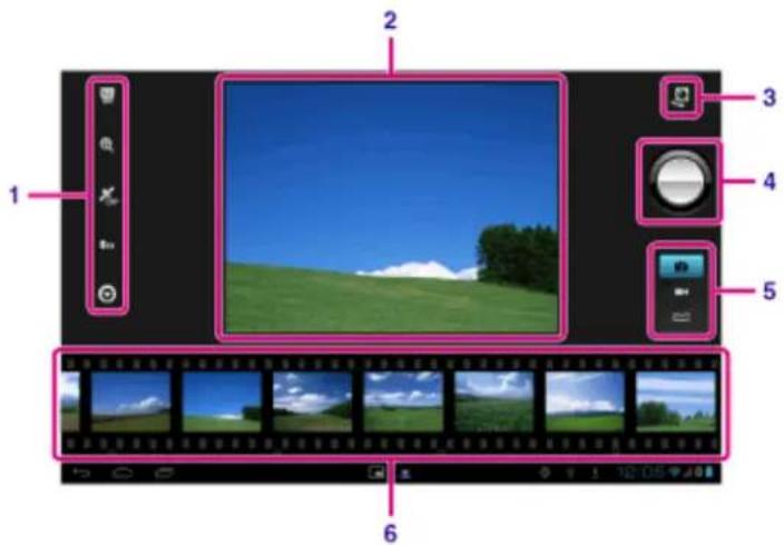 Screenshot of a video editing interface with labeled UI components including a blank media preview and timeline bar