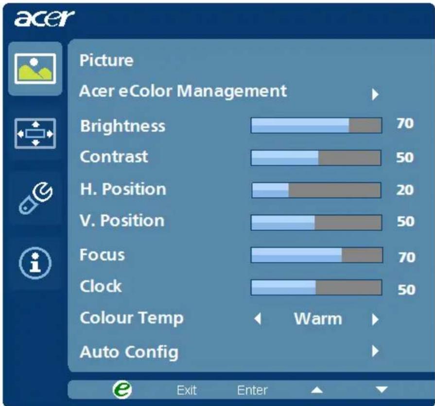 ACER S201HL - Adjusting the OSD settings - 2