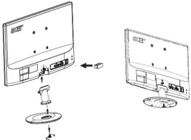 Diagram showing device assembly process with labeled components and directional arrows indicating assembly steps