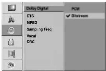 Dolby Digital DTS MPEG Sampling Freq Vocal DRC PCM ✓ Bitstream