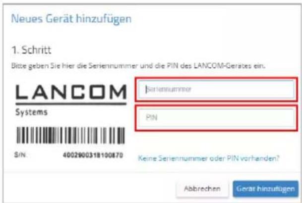 LANCOM LN-1702B - Die Aufnahme in die LMC über Serien nummer und Cloud PIN - 3