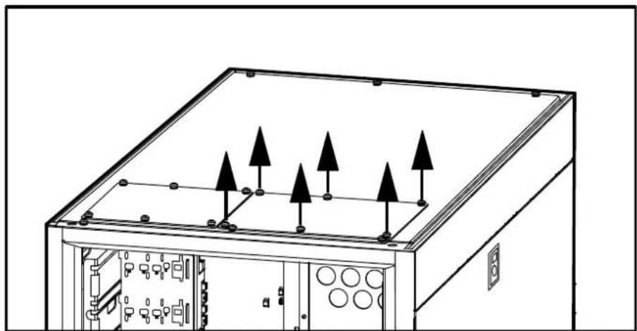 APC Symmetra PX 96/160KW - Vorbereiten der Stromverteilungseinheit mit modularen Batterien für Systeme bei Kabeleingang oben - 1