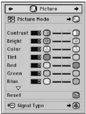 SHARP XG-PH50X - Example: "Picture" screen menu for INPUT 1 (RGB) mode - 1