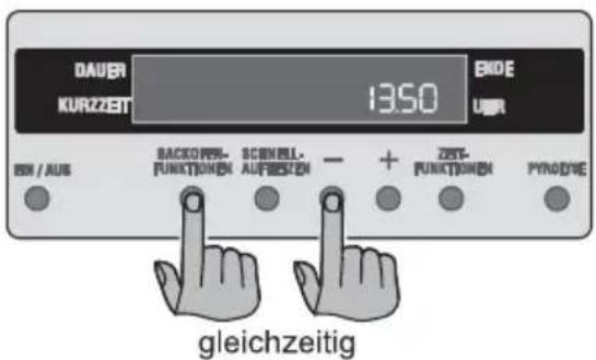DAUER KURZZEIT 1350 ENDE RUN / AUS BACKOFF-FUNKTIONEN SCREEN ALFREZEDI - + ZEST-FUNKTIONEN PYRODUE gleichzeitig