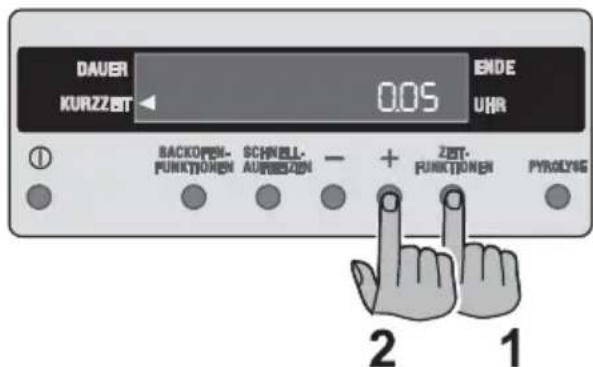 DAVER KURZZEBT ← 0.05 ENDE UHR ① BACKOPEN- PUNKTIONEN SCHNELL- AURISZON - + ZEST- FUNCTIONEN PYROLYING 2 1