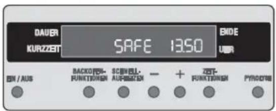 DAUER KURZZETT SAFE 1350 ENDE USER EN / AUS BACKOFF-FUNKTIONSH SCENSIL-AUXEASEN - + ZEB-FUNKTIONSH PYRODINE