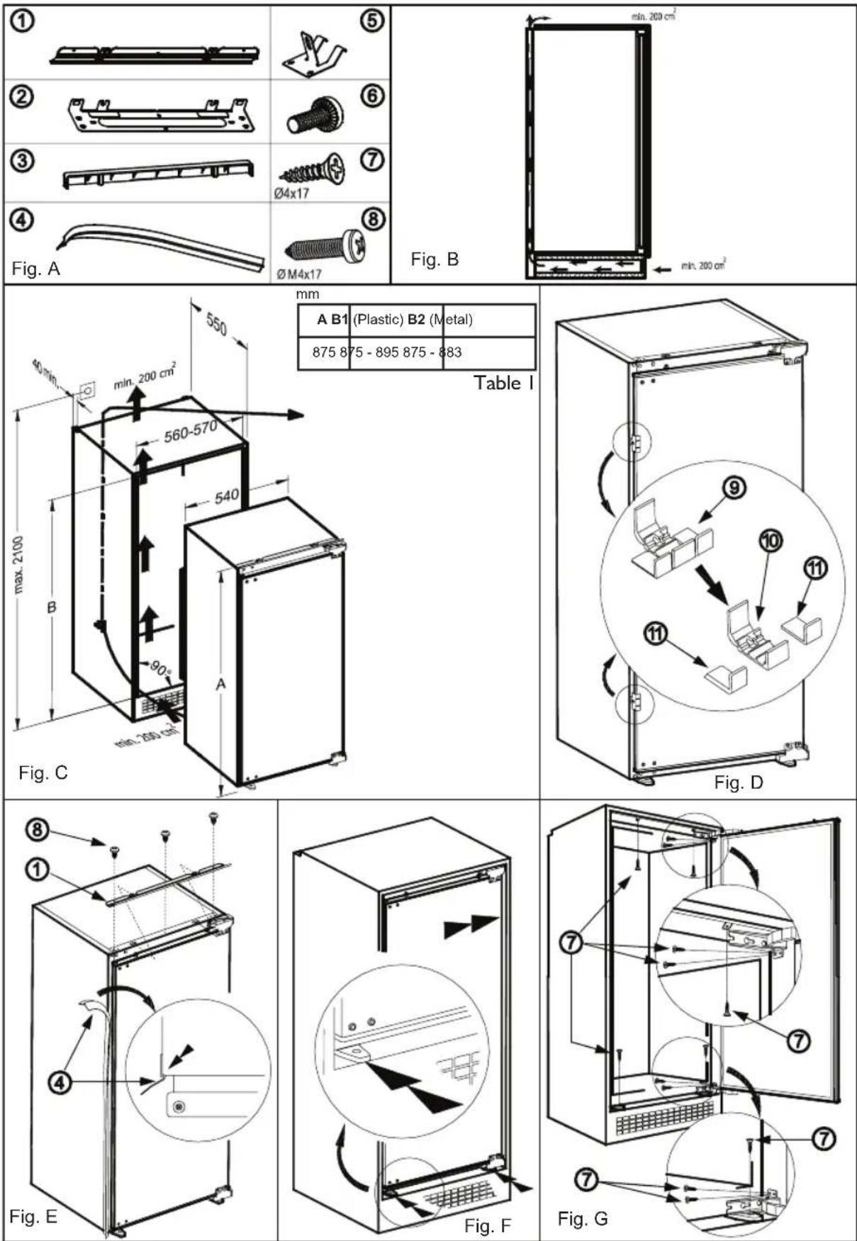 PRIVILEG PRFIF 154 A++ - Installation instructions for product with Hettich hinges - 1