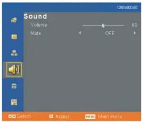 Sound Volume 60 Mute OFF Select Adjust Main menu