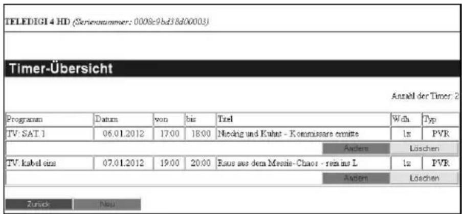Telestar TELEDIGI 4 HD+ - Timerübersicht - 1