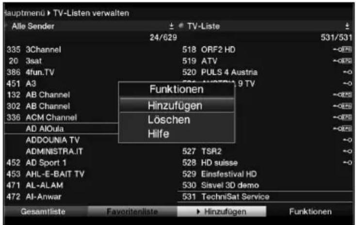 Telestar TELEDIGI 4 HD+ - Programme zur TV-Liste/Radio-Liste hinzufügen - 1