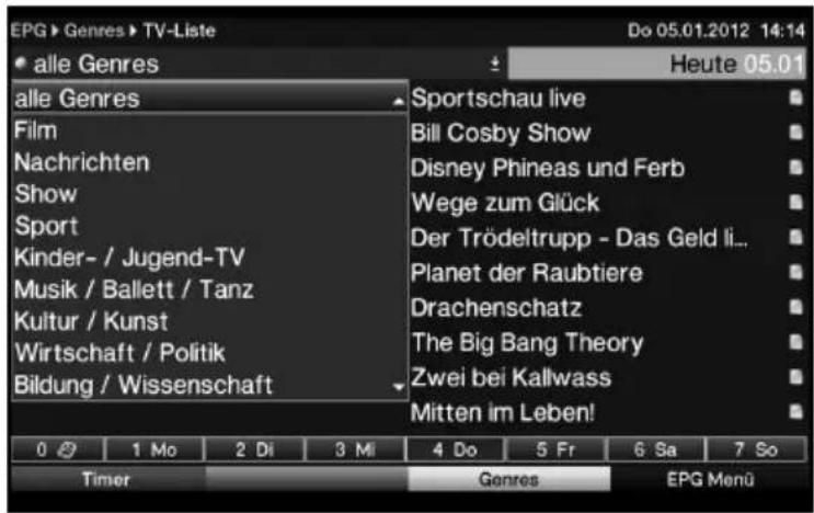 Telestar TELEDIGI 4 HD+ - EPG-Übersicht nach Programmart (Genre) - 1