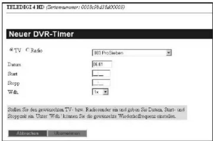 Telestar TELEDIGI 4 HD+ - Neues Timerereignis programmieren - 1